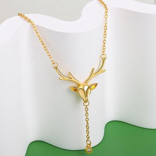 New Gold Color Necklaces For Women Jewelry Fashion Cute Deer Ear Can Move Zircon Long Tassel Necklace Girl Gifts KOFSAC