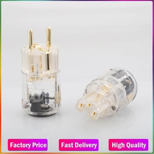 New HIFI Transparent Gold plated EUR Schuko power cable Extension plug IEC Female connector 1pair Male female Plug