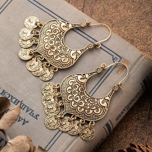 Charming Ethnic Vintage Golden Tassel Earrings french hook for Women Ear Ornaments Wedding Engagement Accessories Jewelry Bijoux
