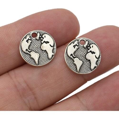 20PCS Antique Silver Plated World Map Charms Pendants for Jewelry Making Necklace DIY Earrings Handmade Craft