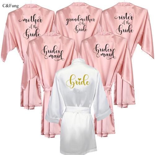 Dusty pink bride robe love design satin women team bride robe bridesmaid sister mother grandmother of the bride kimono robes