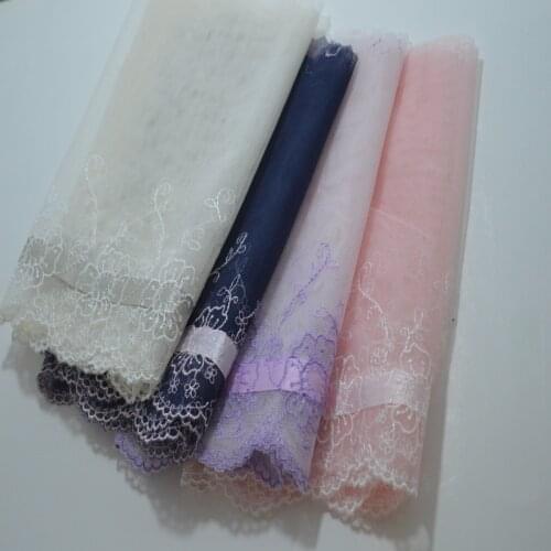 Somelace 19CM(2yds/lot)ivory~blue~pink~purple gauze floral Hight quality embroidery fabrics embroidery lace trim18081104