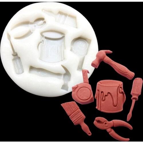 Paint Bucket Screwdriver Hammer Brush Tape Measure Silicone Mold Sugarcraft Chocolate Fondant Cake Decorating Tools