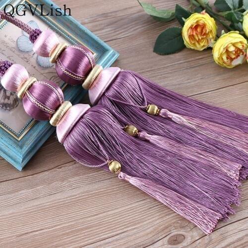 QGVLish 2Pcs Curtain Tiebacks Hanging Belts Rope Curtain Holdback Buckles Brush Clasp Clips Curtain Accessories Tassel Fringe