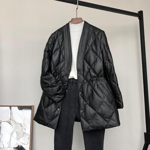 Genuine Sheepskin Leather Coat Female Autumn Winter 90% White Duck Down Womens Down Jackets Womens Clothing Casaco Zjt1717