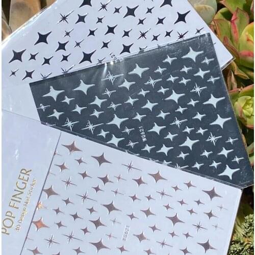 1Pc 3D Design Four Angle Stars Nail Art Stickers Decoration 10X9cm Tips Decals Gold Silver Decal For Polish Manicure Accessories