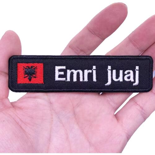 Flag of Albania 10X2.5cm Embroidery Custom Name Text Patch Stripes badge Iron On Or Velcro Backing Patches