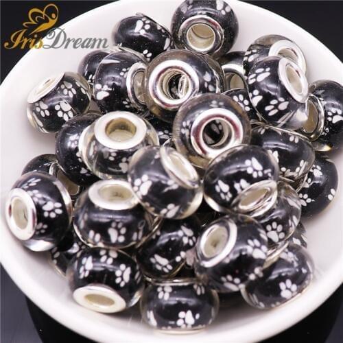 20Pcs Dog Paws Rondelle Big Hole Murano Spacer European Beads Fit Pandora Charms Bracelet Cord Chain Necklace for Jewelry Making