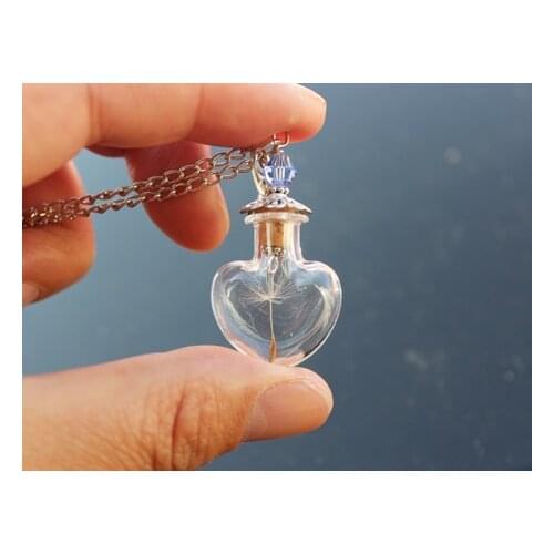 3PCS 20x20MM Mini Bottle Dandelion Necklace,Wish Necklace,Dandelion Seed Necklace,Real Flower Jewelry,Natural Jewelry