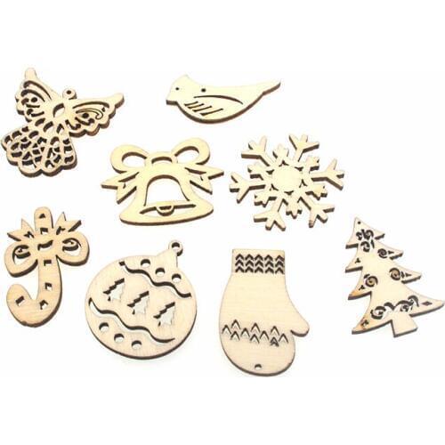 36pcs Mixed Christmas Pattern Natrual Wooden Scrapbooking Hollow Craft Round Random for Handmade Home Decoration 20-40mm CR7804