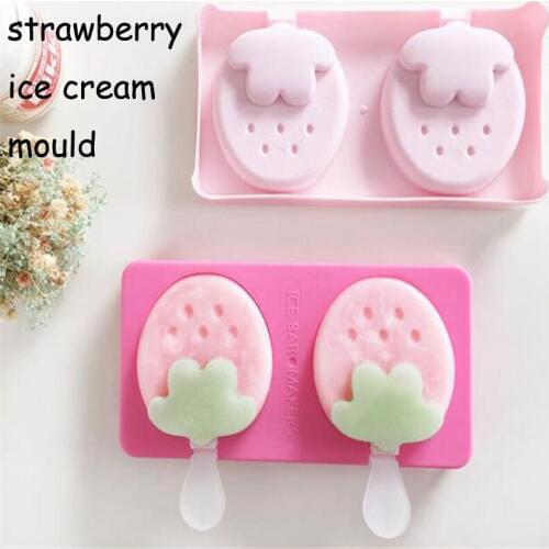 3D Strawbaerry Ice Cream Mold Makers With Lid sticks ABS Plastic DIY Molds Ice Cube Moulds Dessert Molds Tray With Popsicl