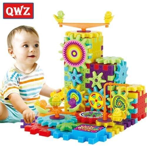 QWZ 81 Pieces Electric Gears 3D Puzzle Building Kits Plastic Bricks Educational Toys For Kids Toys For Children Christmas Gift