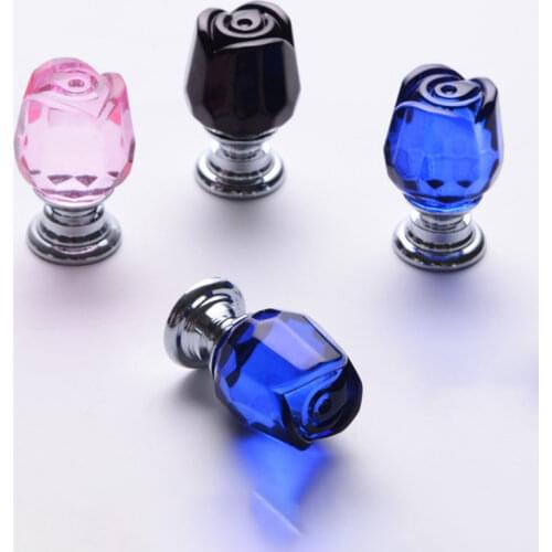 8 Pcs/Set Door Knobs Pink Rose Crystal Glass Kitchen Cabinet Pulls Drawer Furniture Handle 22MM w/8x20mm 8 x Screws