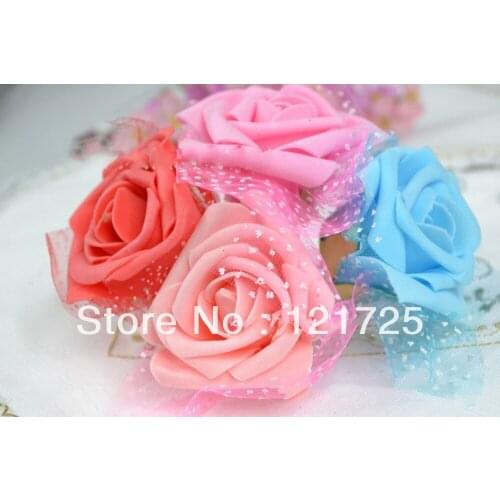 Free shipping artificial cartoon flower bouquet of roses with a gauze DIY headdress