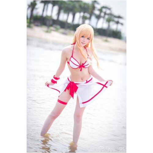 Free shipping halloween Anime Sword Art Online Yuuki Asuna SAO Summer style Bikini Swimsuit Cosplay Costume