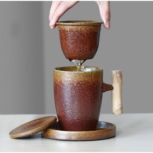 400ml stoneware large filter teacup with lid office mug for tea making ceramic with water cup for drinking tea
