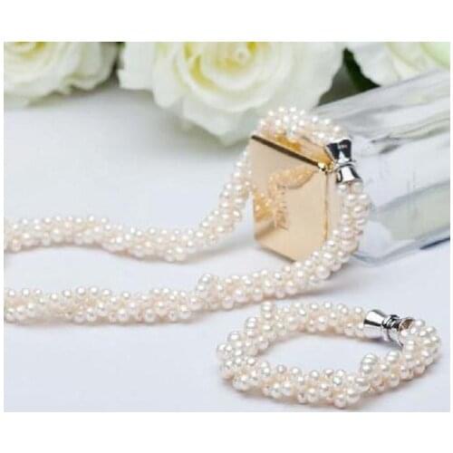 Wedding Pearl Jewelry 3 Rows 3-4mm White AA Grade Freshwater Pearl Bracelet Bracelet 18'' 7.5'' Magnet Clasp Charming Woman Gift