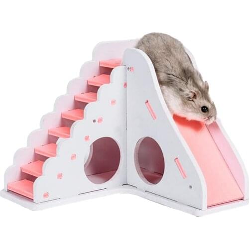Hamster Slide Wooden Stairs Toy For Small Animals Guinea Pig Climbing Playing Toy Cage Ferret Gerbils Rats Hideout Toys Supplies