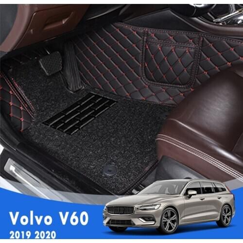 For V60 2019 2020 Luxury Double Layer Wire Loop Car Floor Mats Carpets Auto Rugs Interiors Accessories Protective Rugs For Volvo