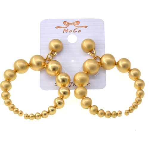 Elegant Gold Color Ball Drop Metal Big Round Earrings Simulated Pearl Earrings Circle Beads Smooth Face Statement Jewelry