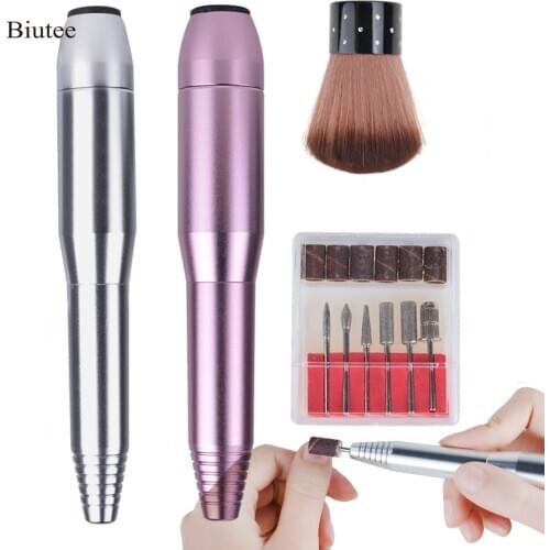 Biutee Electric Nail Drill Machine Kit Grinding Polisher Portable Nail Handle Pen Shape Nail Art Tools With Nial Brush