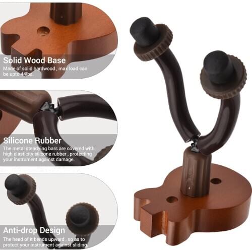 Guitar Wall Mount Hanger Solid Wood Guitar Hanger Wall Hook Holder Stand with Metal Steadying Bars for Guitar Bass Ukulele
