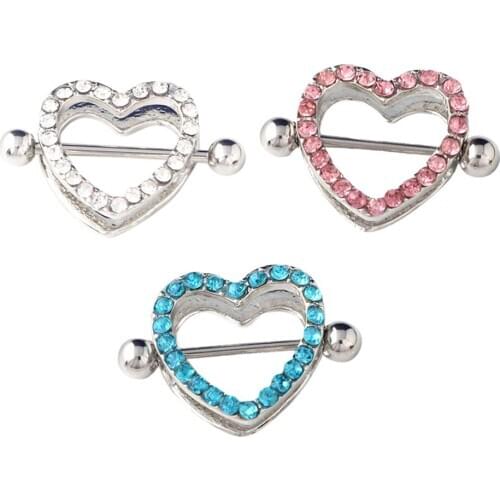 1pc/1pair Heart Shaped Nipple Shield Nipple Ring Steel Barbell Piercing Jewelry Crystal Love Hearts Nipple Bar Rings Heart Rings