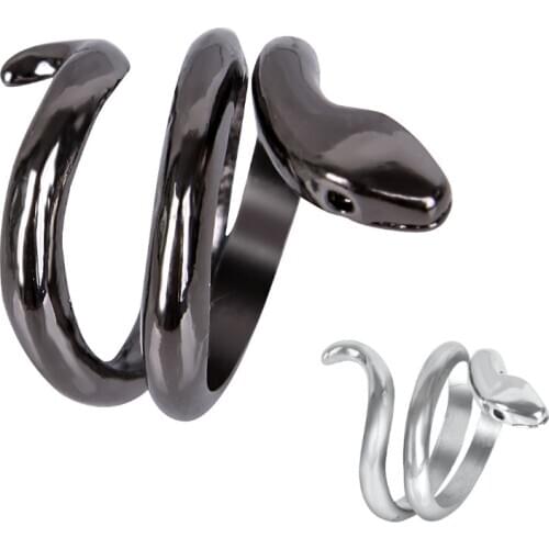 Mens Cool Retro Punk Snake Ring Womens Exaggerated Antique Color Opening Adjustable Ring Animal Ring Jewelry