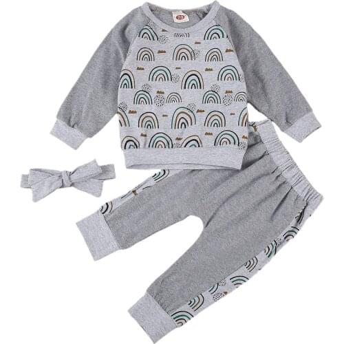 Infant Toddler 3 Pcs Outfits Suits Cute Printed Long Sleeve T-shirt Top + Elastic Long Pant+Headband Baby Boy Clothes