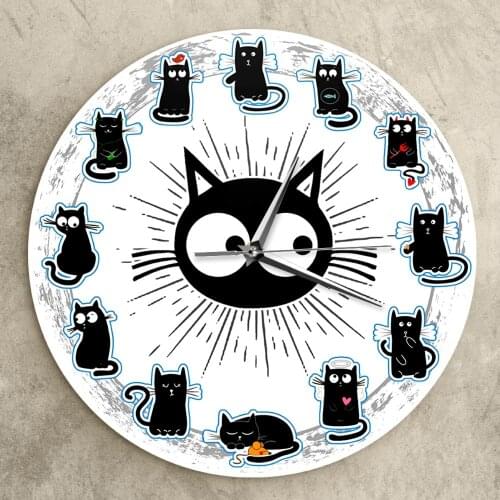Cats Wall Clock Modern Design Black Cats Joy Style Wall Clock Cats Kid Room Nursery Decorative Cat Lover Gift Childrens gifts
