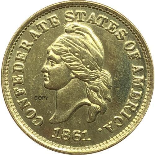 United States Confederate States of America 1 Cent Haseltine Restrike 1861 Gold Coin Brass Metal Copy Coins