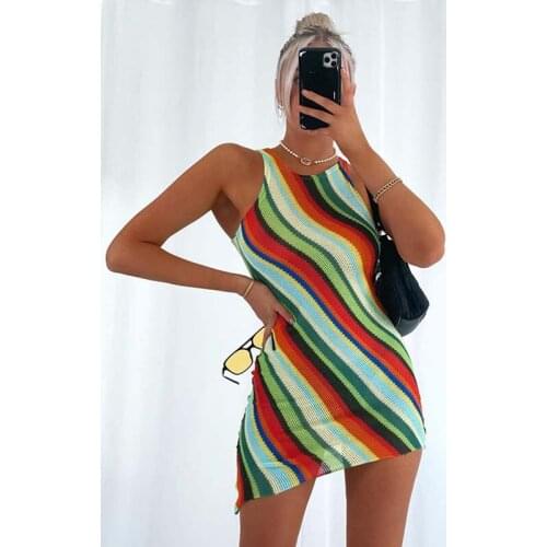 Summer Dress Stripe Short Dress High Waist Chic Stripe Mini Dress Fashion Design Sexy Streetwea Women Dresses Vocation Vestidos