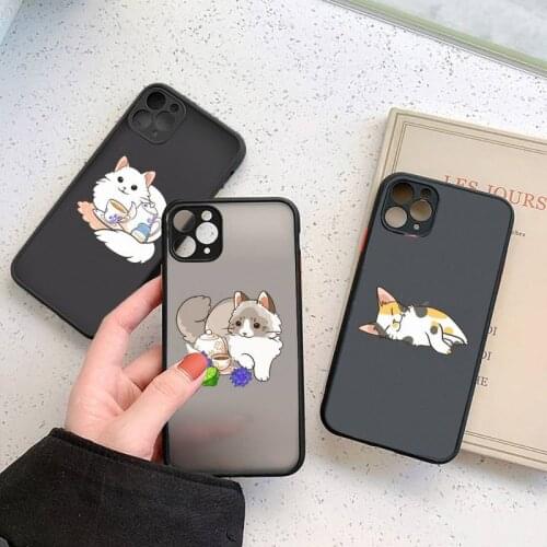 Cute cartoon cat Phone Case For iphone 12 11 7 8 plus mini x xs xr pro max matte transparent cover