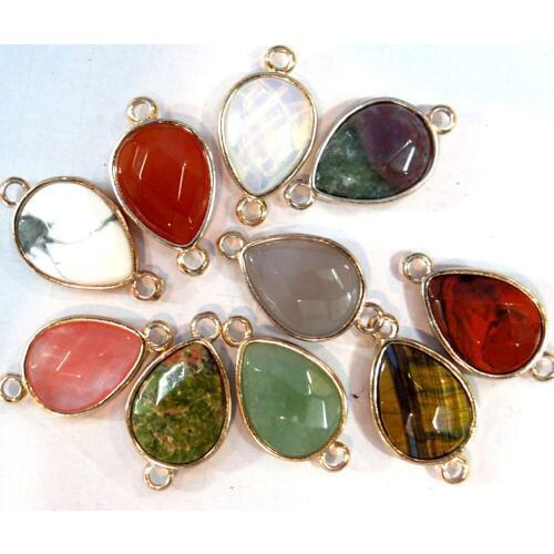 Natural Stone Quartz Crystal Turquoises tiger eye Water drops charms Gold Edging Pendant For DIY jewelry making Necklace 30pcs