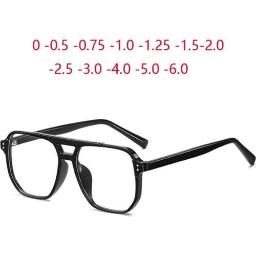 Double Beam TR90 Blue Light Blocking Nearsighted Glasses Unisex Big Frame Polygon Prescription Spectacles 0 -0.5 -0.75 To -6.0