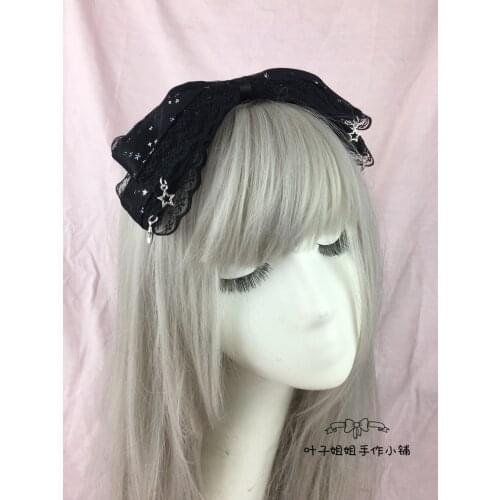 The Original lolita lace bowknot hot yarn KC hair hoop hairpin black GanSe silver stars