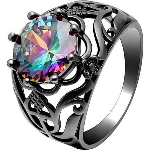 Rainbow Vintage Rings for women 2017 Trendy Black gold-color Colorful Fashion Jewelry Hot Engagement Wedding Ring in CZ Gem