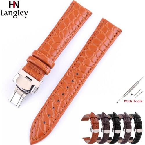 Genuine Leather Watch Band Double press automatic butterfly buckle Flat Interface Watches Straps Accessories 12mm-24mm