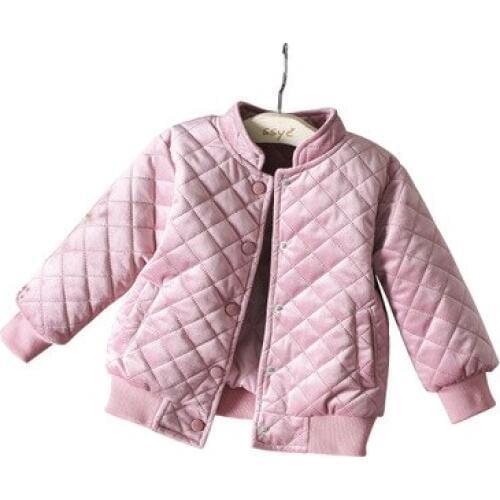 Cute Girls Short Cotton Jackets 2019 Spring New Baby Girl Pink Letter Pattern Coats Fashion Diamond Check Winter Coat for Kids