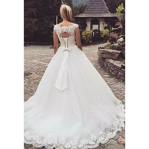 Bohemian Wedding Dresses 2020 Plus Size Cap Sleeve A-line Lace Up Bow Back Wedding Gowns Vestido De Noiva Real Photo WD30668
