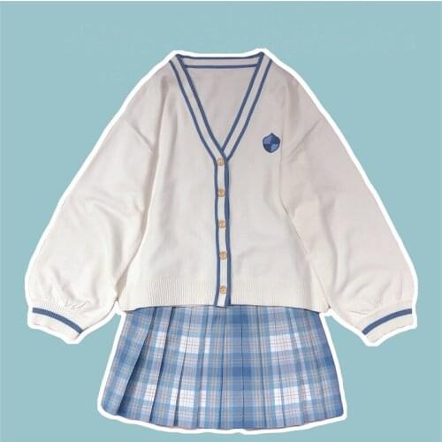 Autumn Mori Girl Preppy Style Sweet Lolita Badge Embroidery Knitted JK Sweater Women Long Sleeve Cardigan Coat Knitwear