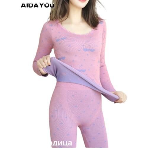 Women Thermal Underwear Winter V-neck Slim Long Johns Warm Push Up Hips Sexy suit at Home ouc681aouc681