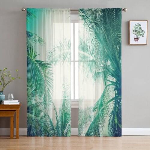 Green Leaves Jungle Plant Nature Tulle Curtains for Living Room Decoration Modern Chiffon Sheer Voile Kitchen Curtain