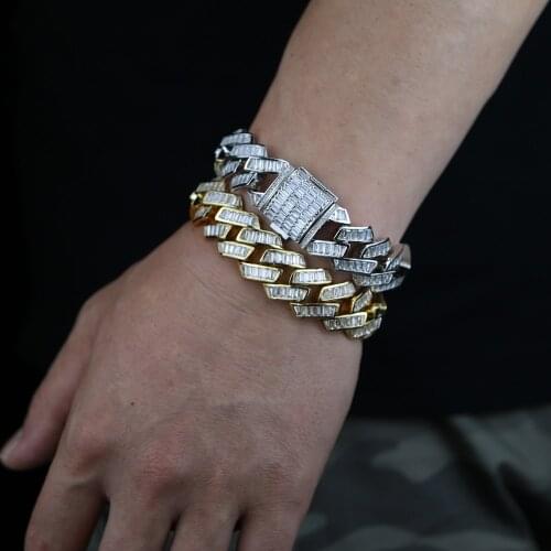 High-Quality heavy Hip Hop Full 5A Zircon Bling Iced Out Pave Mens Bracelet Miami Cuban Link Chain Bracelets for Men Jewelry