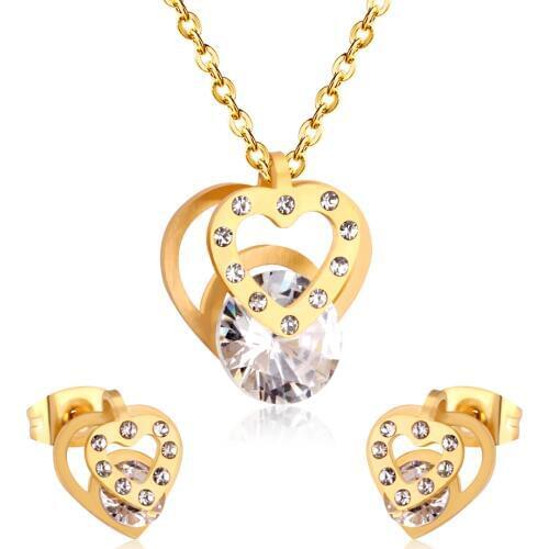 LUXUKISSKIDS Hot Sale Stainless Steel Sets CZ Fashion Heart Jewelry sets Women Valentines Day present