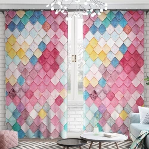 Rainbow Color Check Design Blackout Curtain for Living Room Girls Bedroom Pink Princess Tulles Curtain Window Drapes Curtain