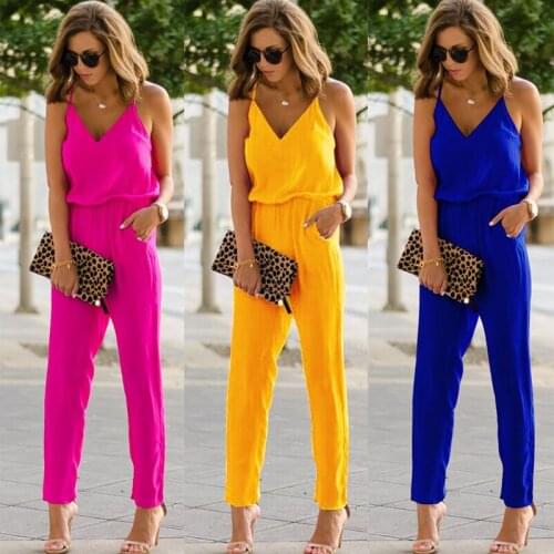 Spring and summer new womens Wish Europe and Europe sling jumpsuit trousers womens pants Bamboo Fiber Full Length Solid