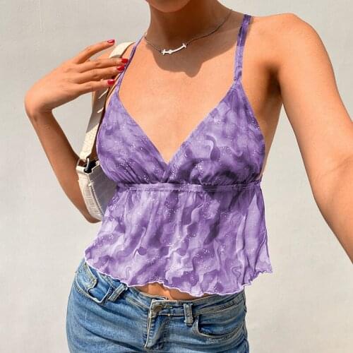 Wave Print Sexy Cami Bodycon Fashion Casual 2021 Summer Camis Sleeveless Backless V Neck Lace Up Streetwear Women Crop Cami