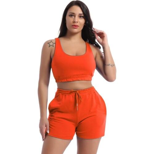 Women Workout Gym Slim Fit Outfits Fashion Casual Cotton Crop Top Shorts Set Summer Orange Gray Sportswear Tank y2k Tops Costume
