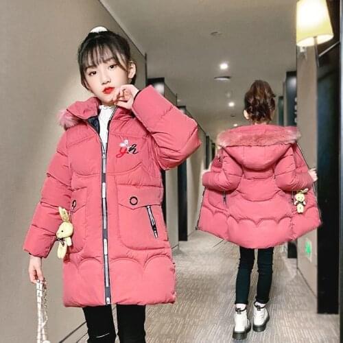 Girls Winter Solid Pocket Coats 2021 Fashion Children Parkas Cotton Hooded Jacket Girl Long Warm Outfit 4 5 6 7 8 9 10 Years